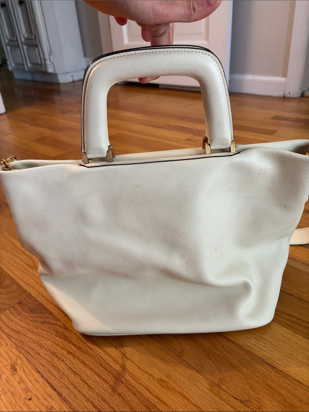 Valextra Cream Structured Top-Handle Satchel